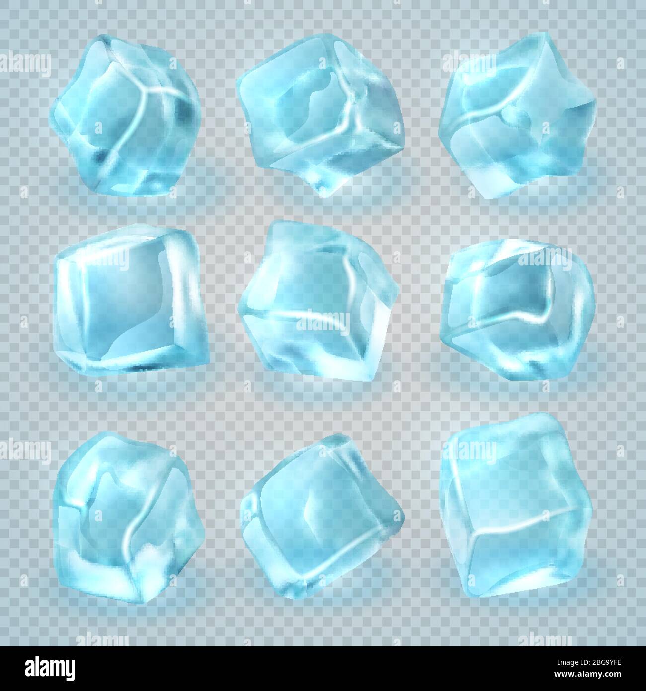 Glaçons réalistes isolés sur fond transparent. Illustration transparente du cube de glace 3D vectoriel Illustration de Vecteur