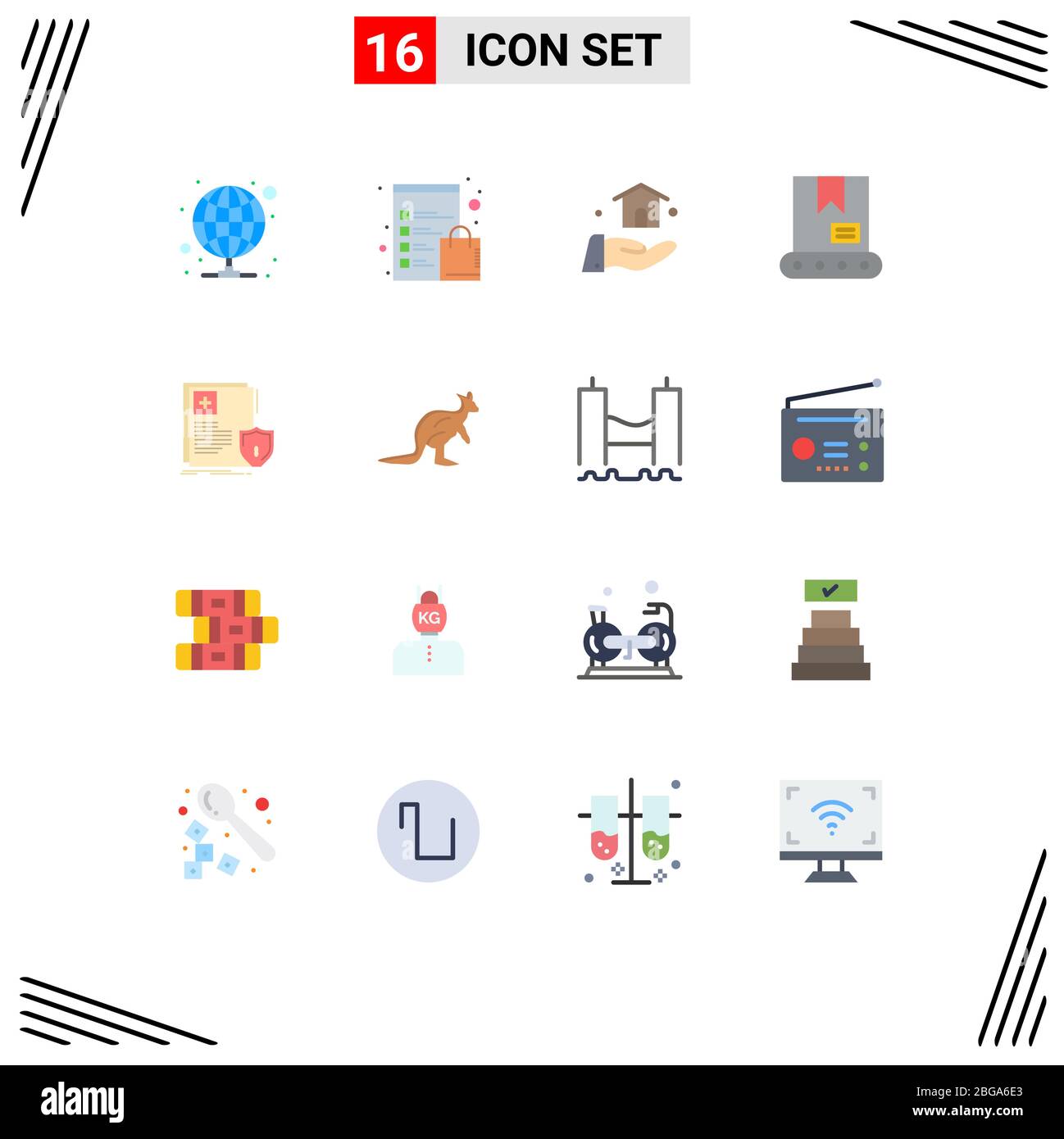 Universal Icon Symbols Groupe de 16 couleurs plates modernes de médical, de protection, de bâtiment, de document, de construction Editable Pack de Creative Vector Design Illustration de Vecteur