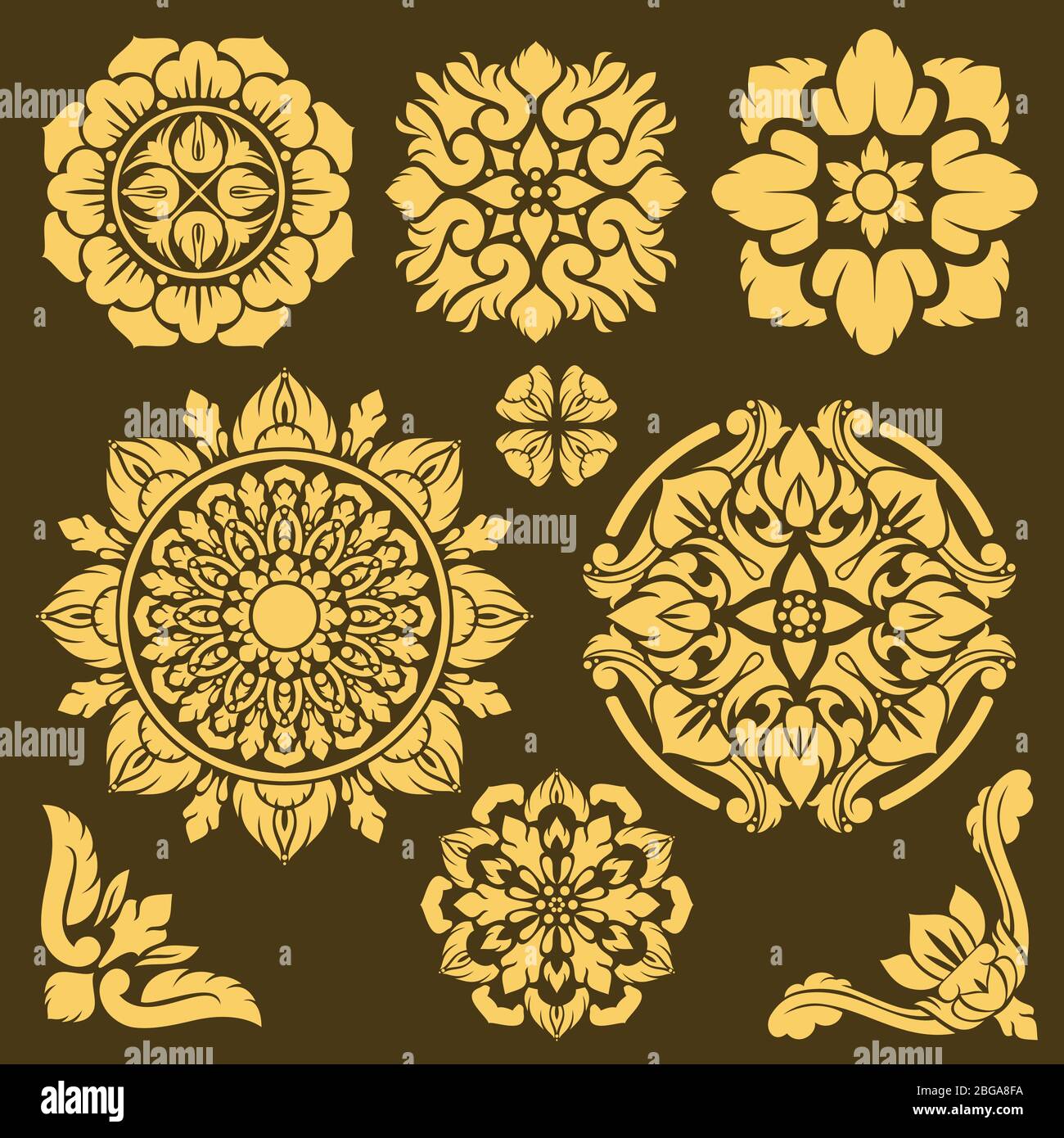 Décoration vectorielle traditionnelle thaïlandaise et bordures de cadre définies. Cadre thaïlandais traditionnel, élément vintage thaïlande illustration de style Illustration de Vecteur