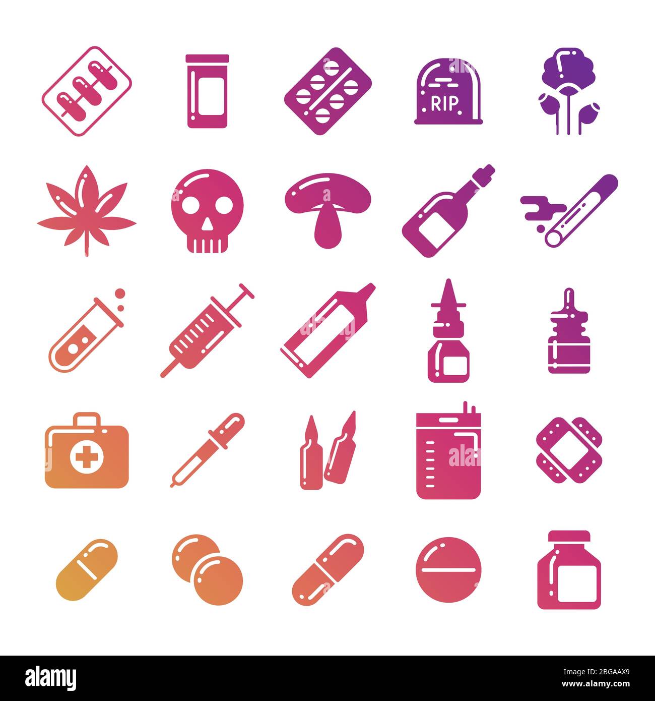 Silhouette de médicaments lumineux jeu d'icônes - médicaments pilules accessoires. Illustration vectorielle Illustration de Vecteur