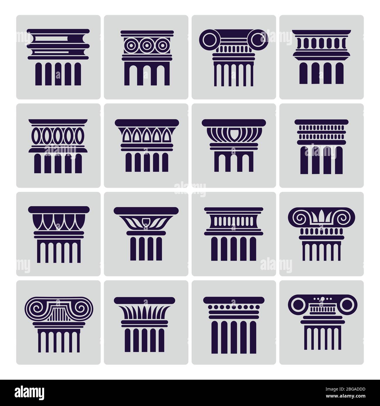Silhouette ancienne architecture rome icônes de colonne. Illustration de la colonne architecturale vectorielle et du socle de l'architecture Illustration de Vecteur