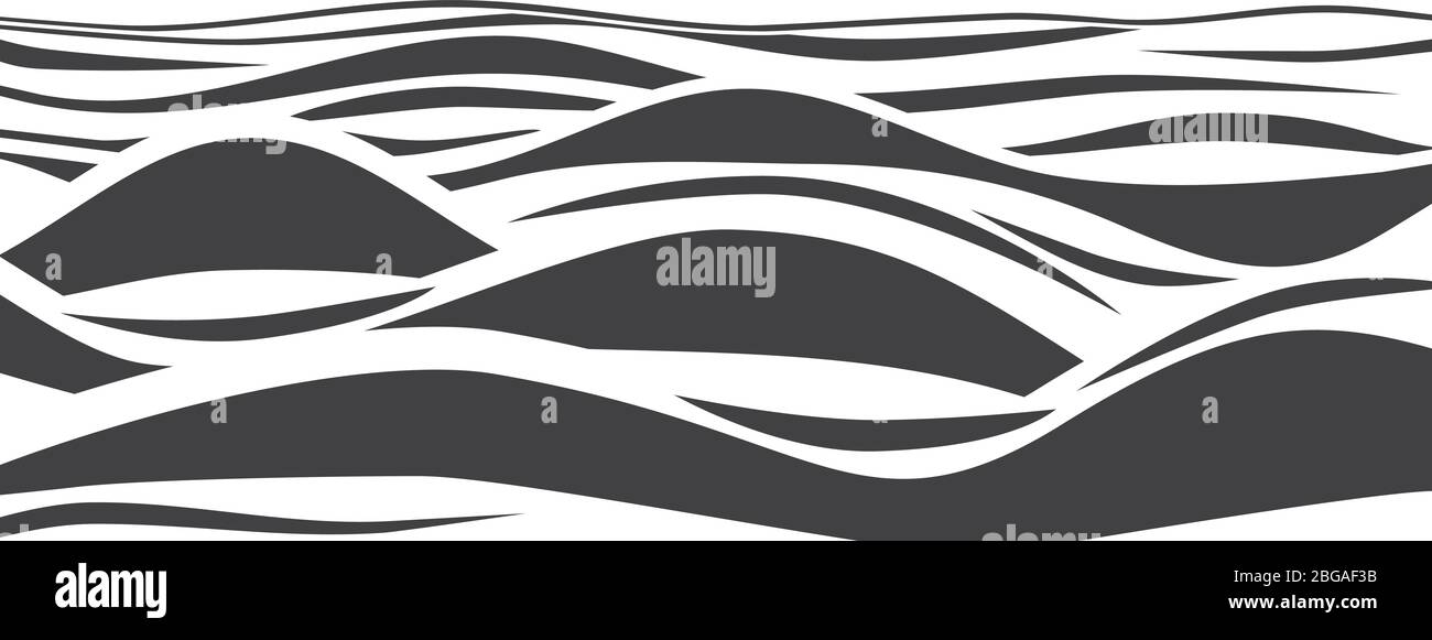 Courbes abstraites à rayures en noir et blanc. Illusion optique vectorielle. Motif d'art des vagues de l'océan. Illustration monochrome toile de fond tempête effet vagues Illustration de Vecteur