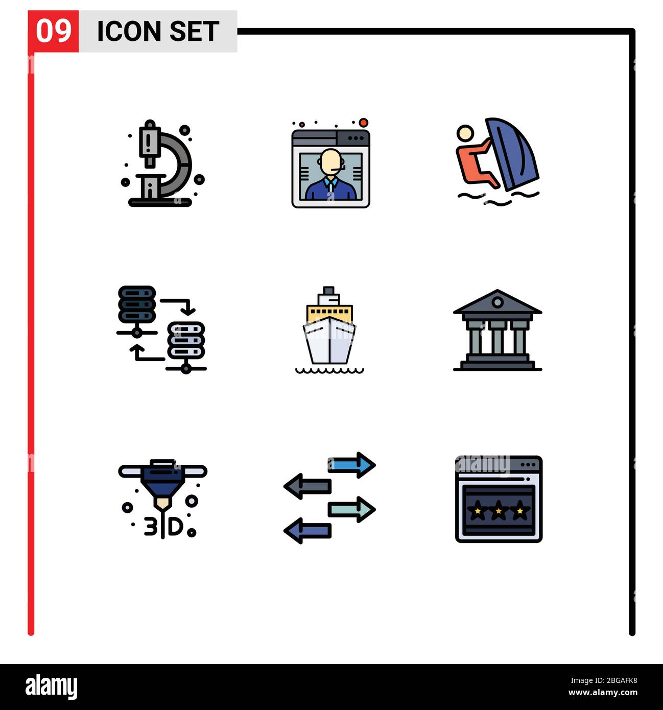 Pack d'icônes de scénario de stock de 9 symboles et signes de ligne pour le partage, l'hébergement de serveur, le support, le serveur, les éléments de conception de vecteur modifiables par vent Illustration de Vecteur