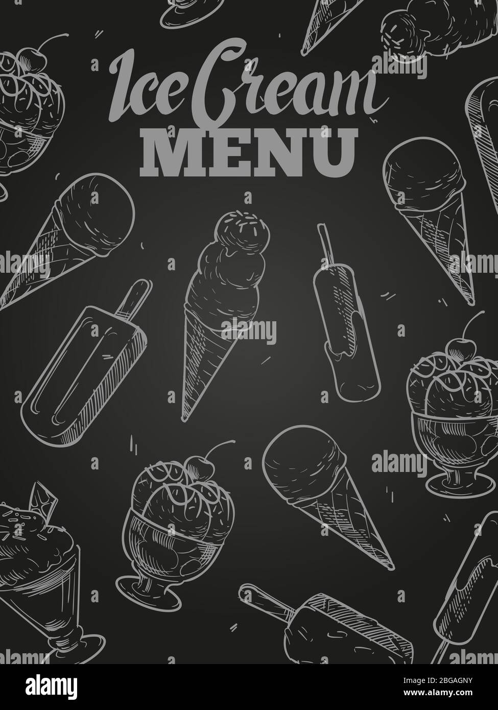 Couverture de menu de crème glacée - affiche de crème glacée de tableau noir. Illustration vectorielle Illustration de Vecteur