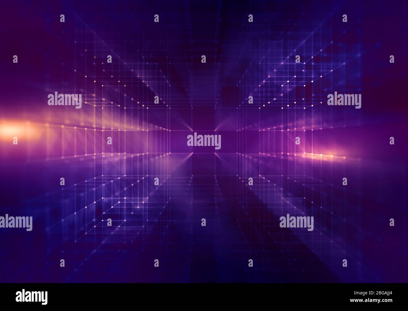 Fond violet vif avec transparence filaire cubique. Banque D'Images