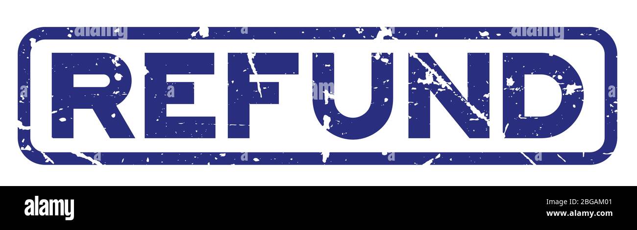 Grunge bleu remboursement mot carré caoutchouc cachet sur fond blanc Illustration de Vecteur