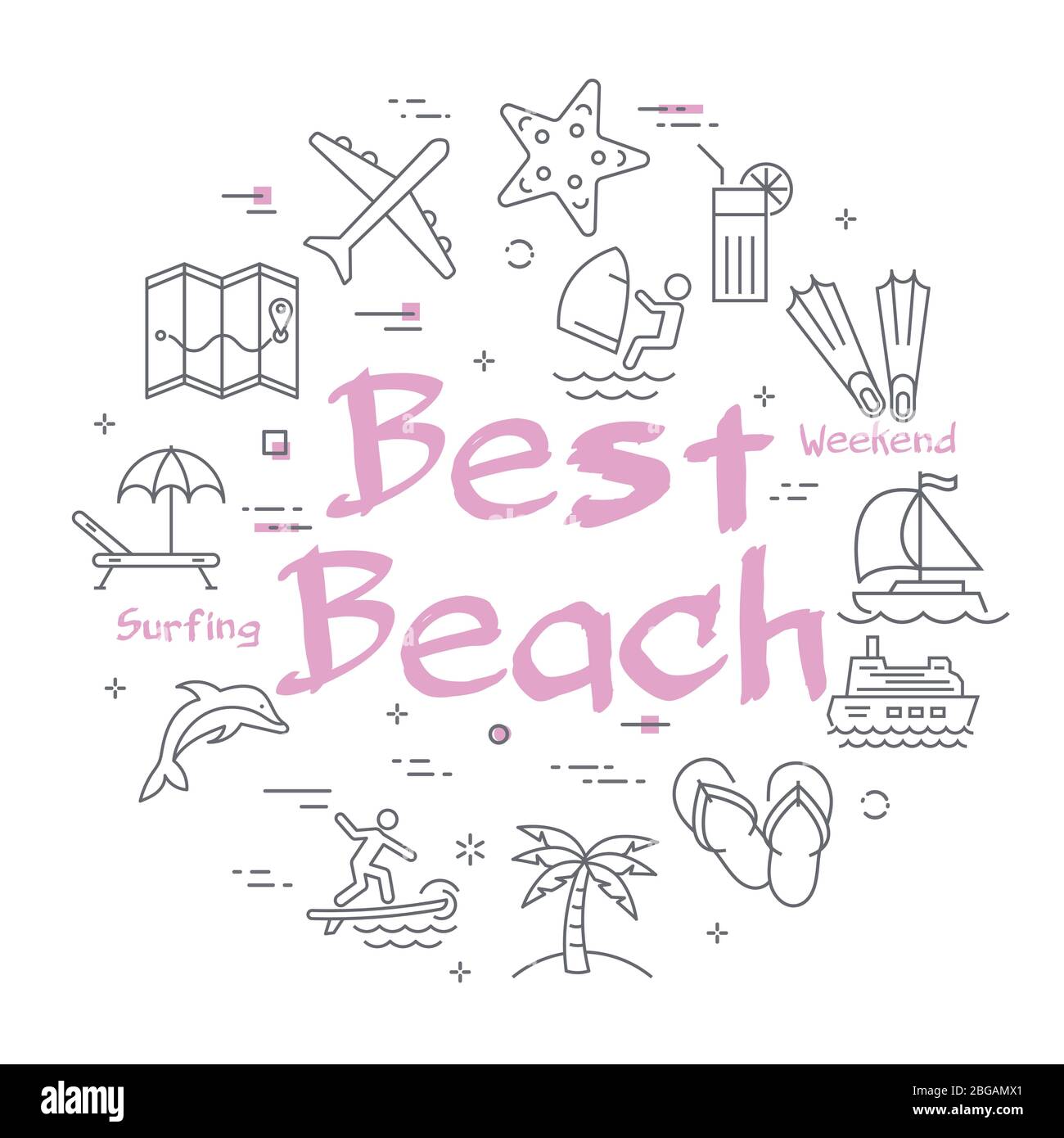 Des icônes colorées vectorielles du meilleur thème de plage d'été Illustration de Vecteur