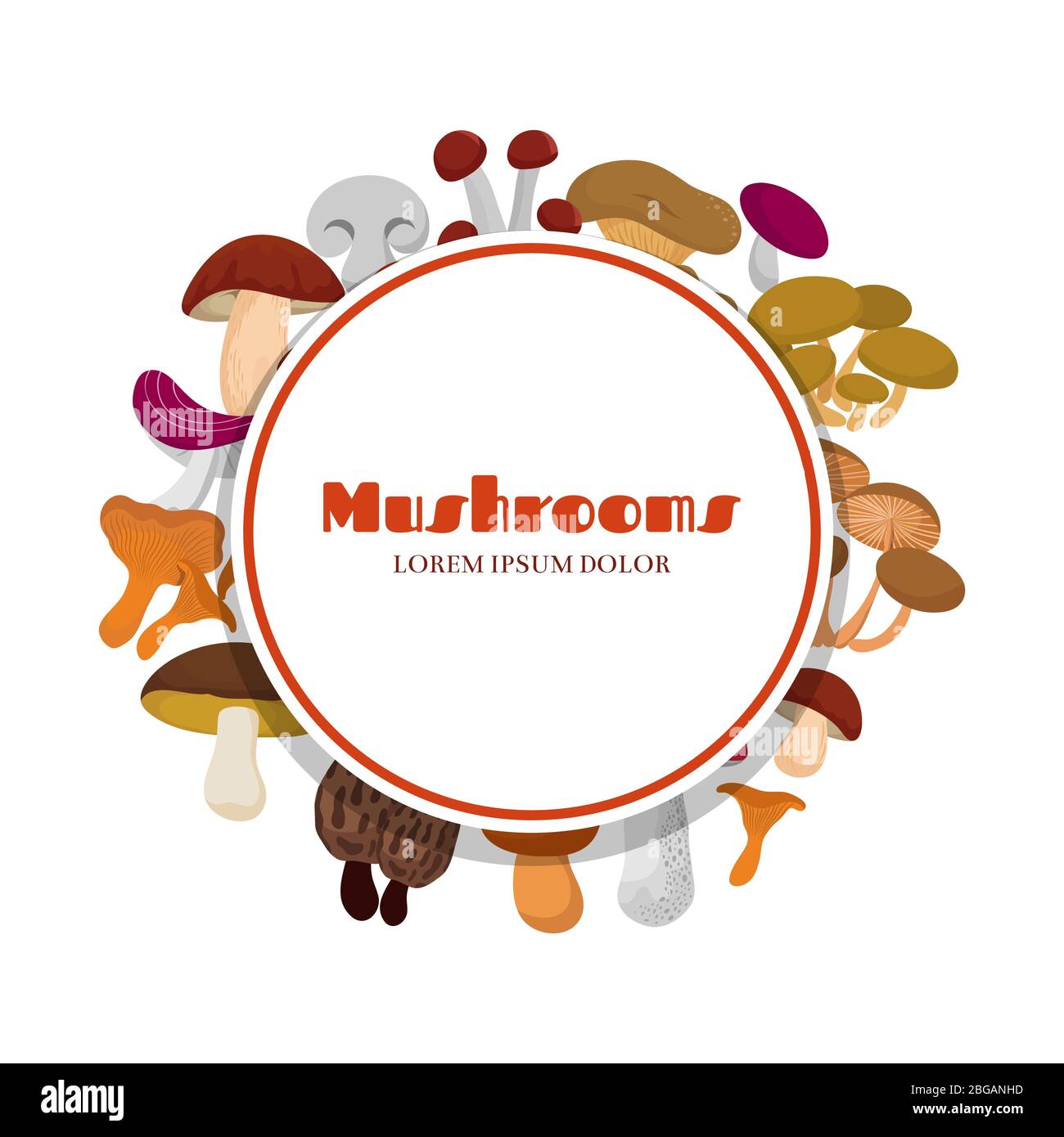 Motif de bandeau rond de champignons de bande dessinée - concept de champignons d'automne. Illustration vectorielle Illustration de Vecteur