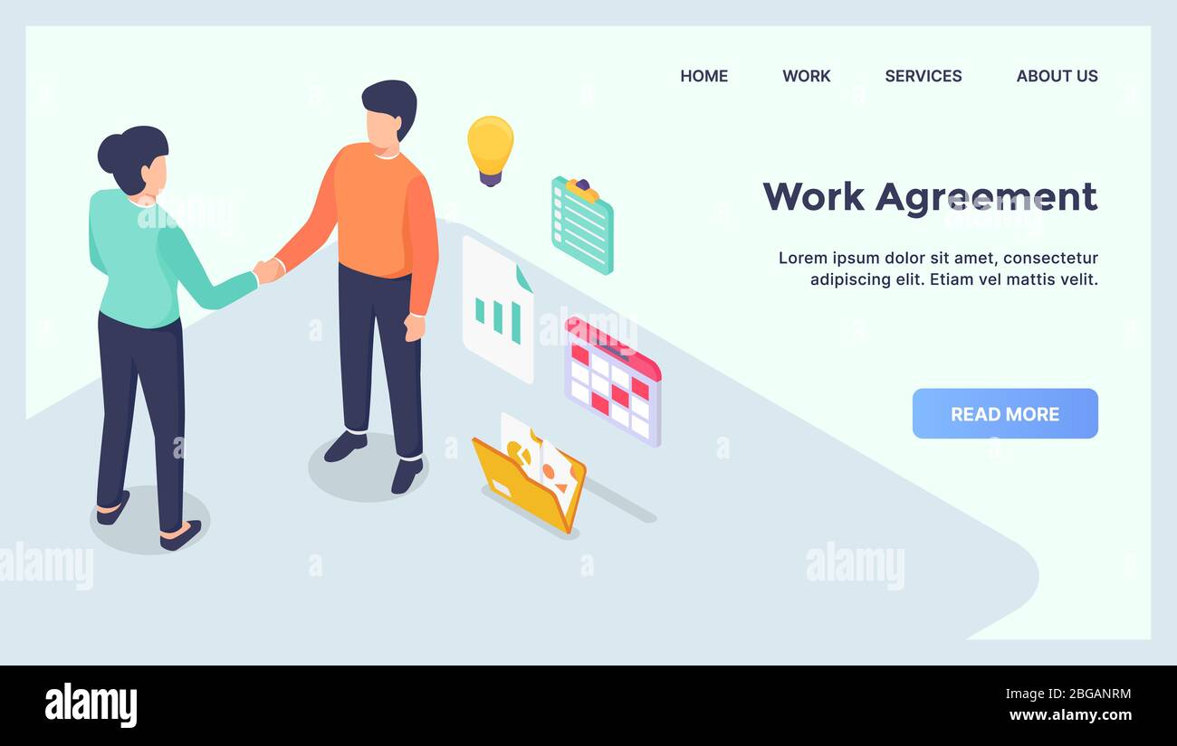 contrat de travail affaires pour modèle de site web landing homepage avec isométrique moderne vecteur plat Banque D'Images