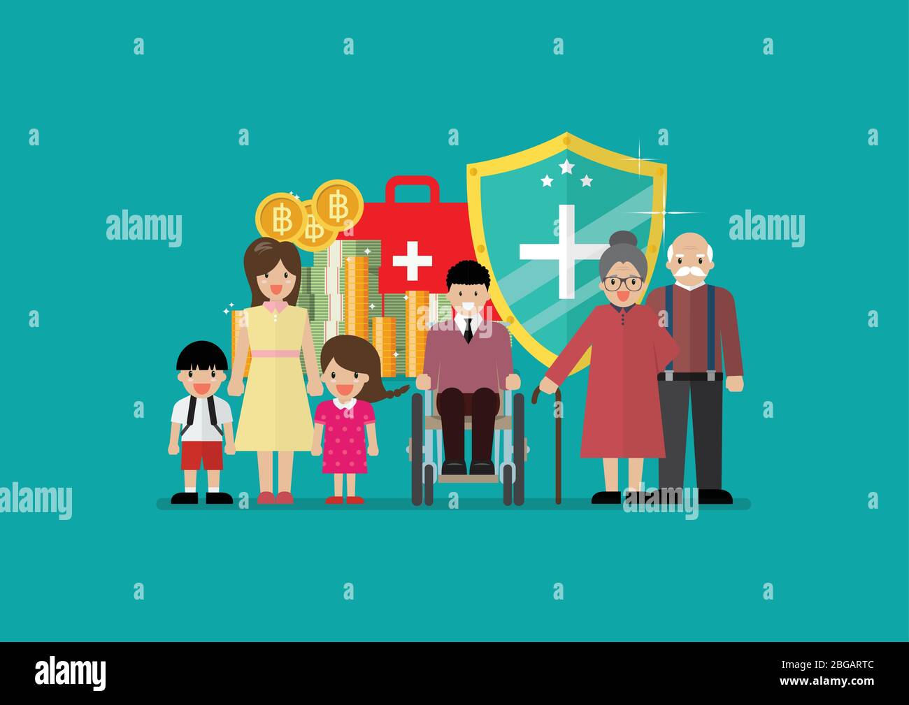 Protection sociale des enfants femmes âgées et handicapés. Illustration vectorielle Illustration de Vecteur