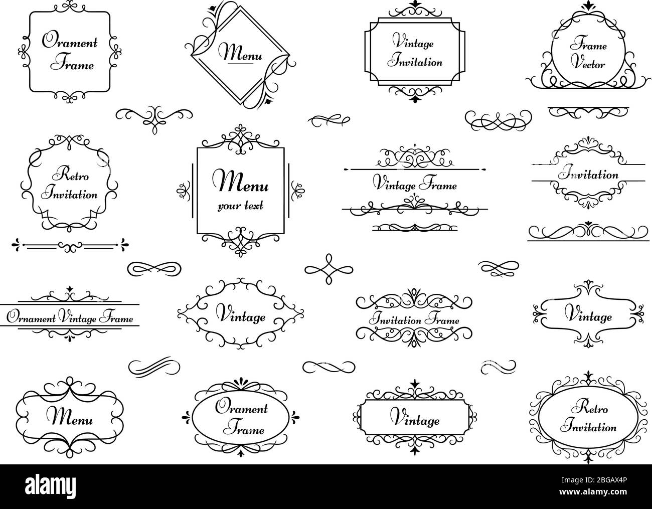 Décoration ornement cadre. Cadres héraldiques à spirales, bordure décorative élégante à monogramme et illustration vectorielle des éléments de mariage vintage Illustration de Vecteur