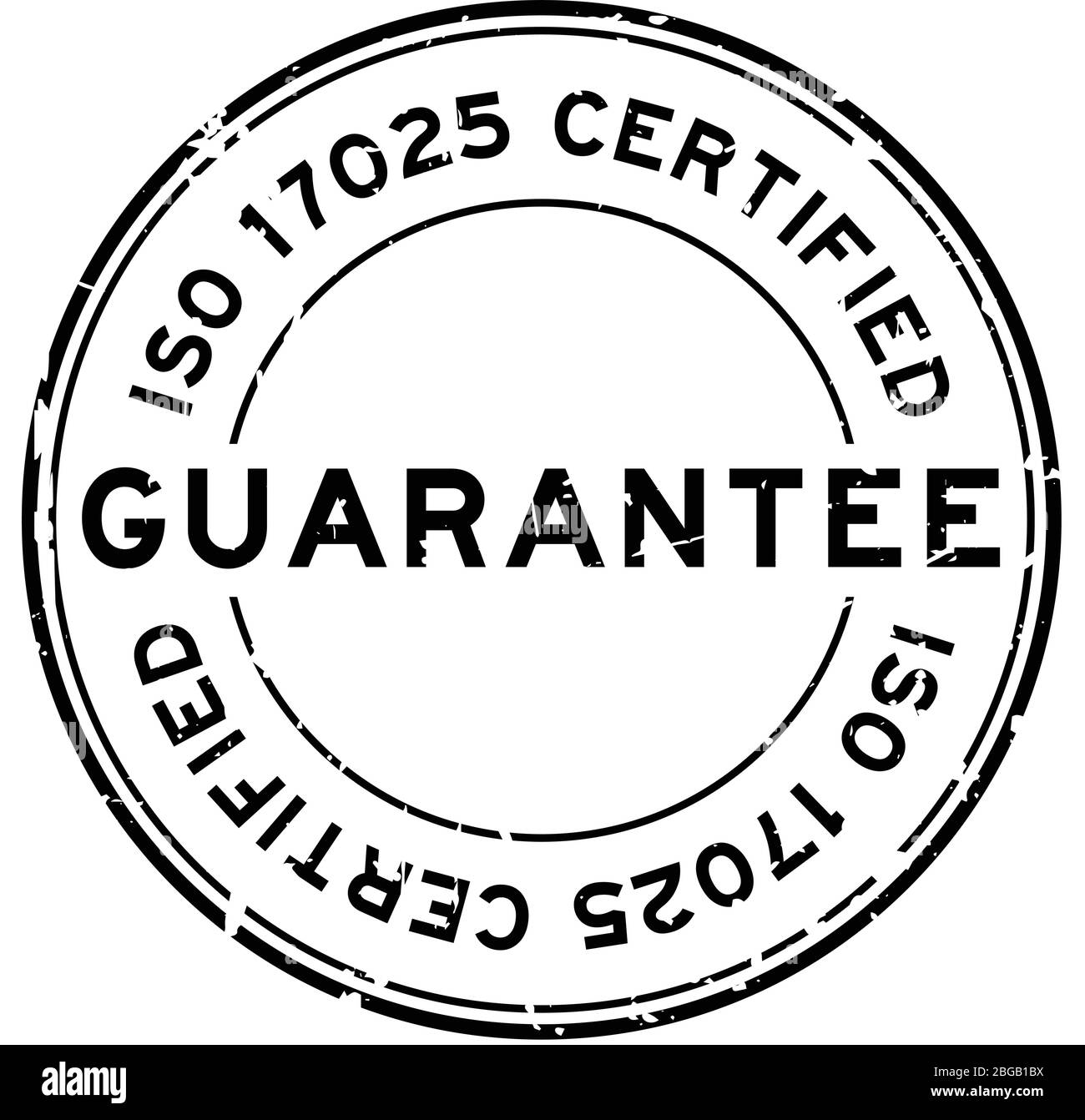 Grunge noir iso 17025 certifié garantie mot rond caoutchouc cachet sur fond blanc Illustration de Vecteur