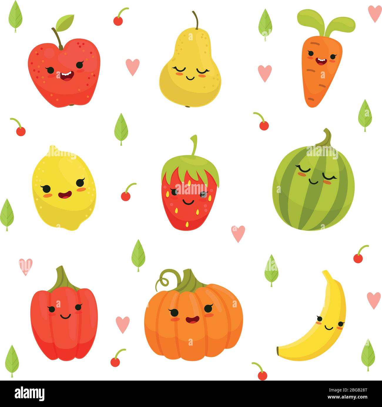 Motif mascotte vectoriel de fruits et légumes de dessin animé Illustration de Vecteur