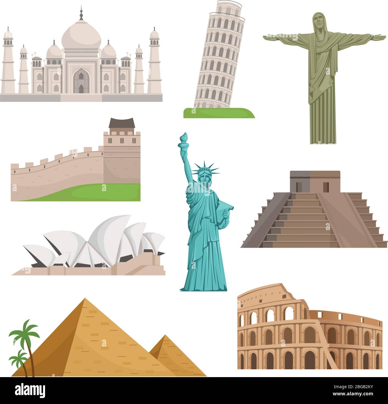 Différents monuments historiques célèbres. Lieux du monde. Illustrations vectorielles Illustration de Vecteur