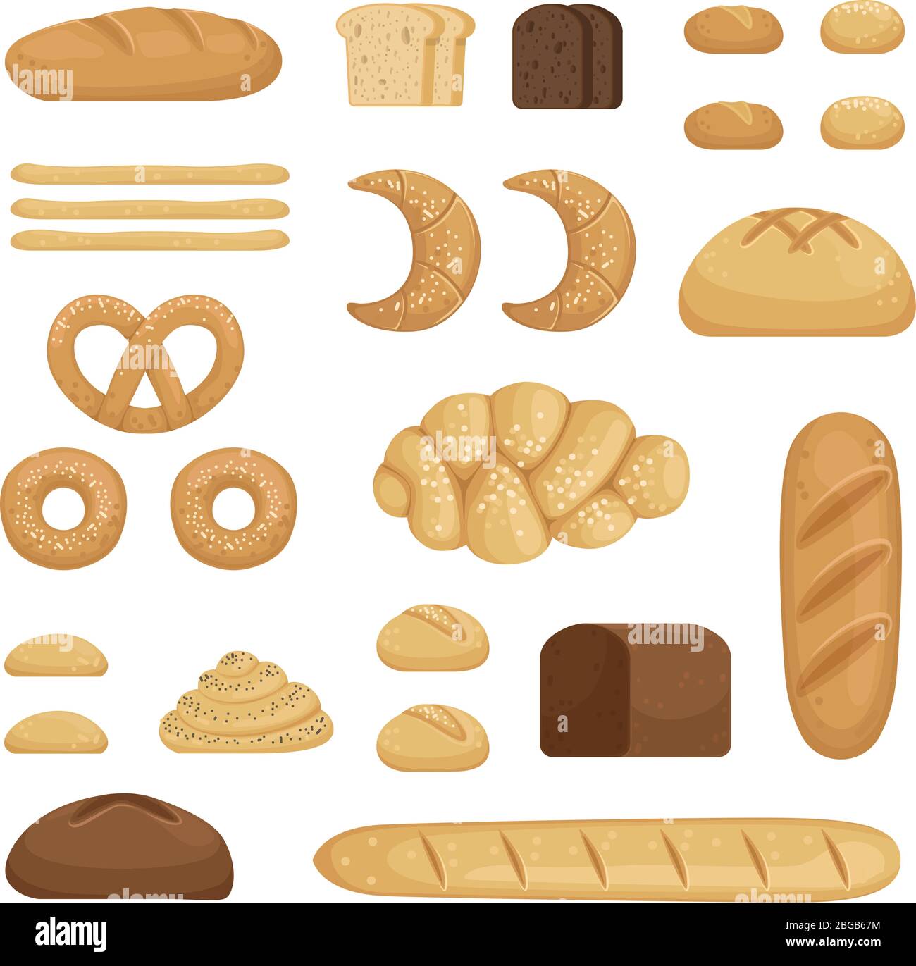 Différentes sortes de pain. Images vectorielles de la nourriture de boulangerie Illustration de Vecteur