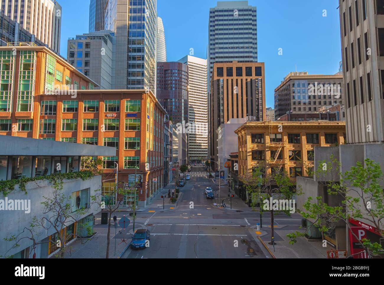 Le centre-ville de San Francisco est pratiquement vide pendant le verrouillage de la ville pour COVID-19, mars 2020, Californie, États-Unis Banque D'Images