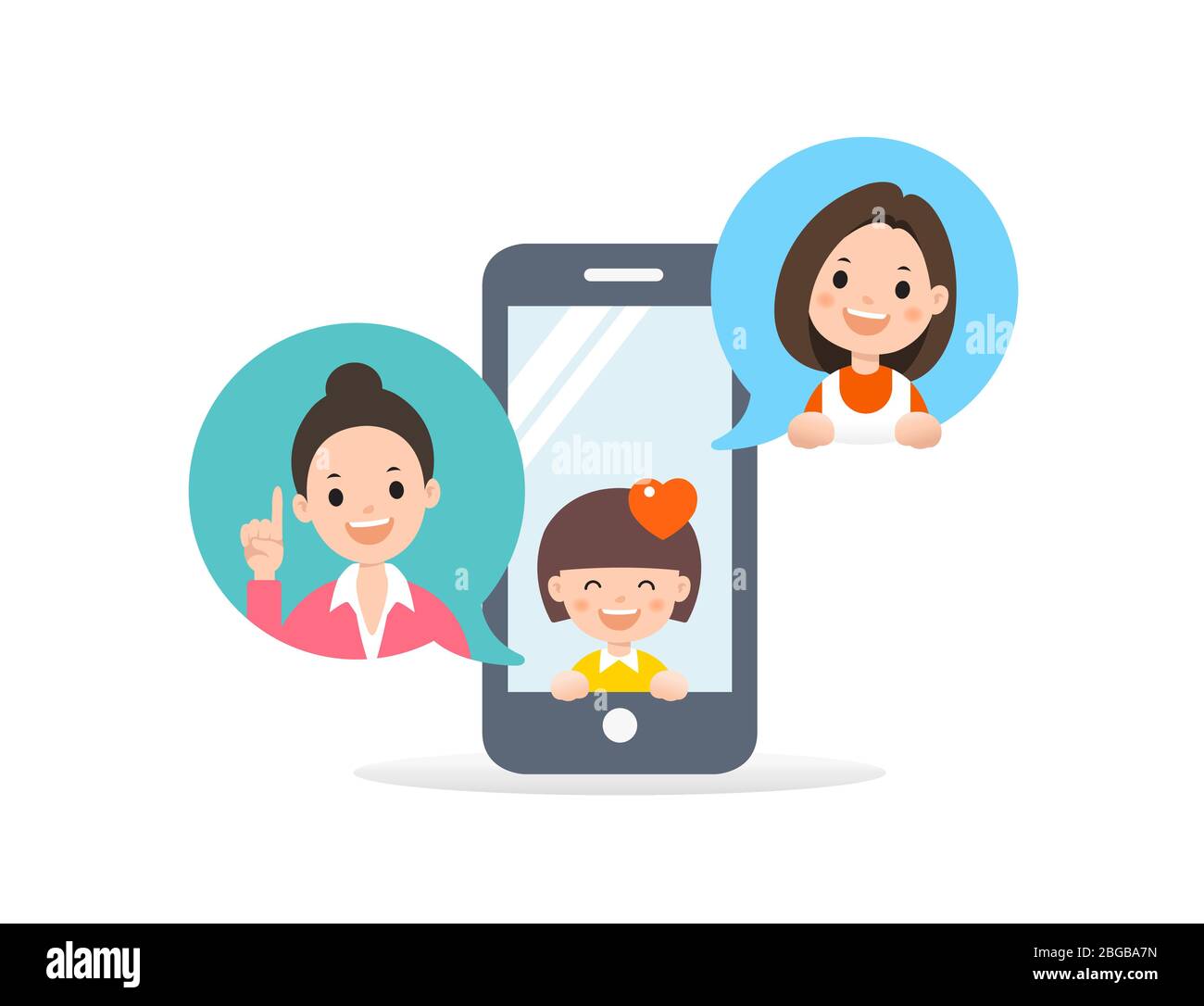 Communication mobile entre maman, enseignant et enfants Illustration de Vecteur