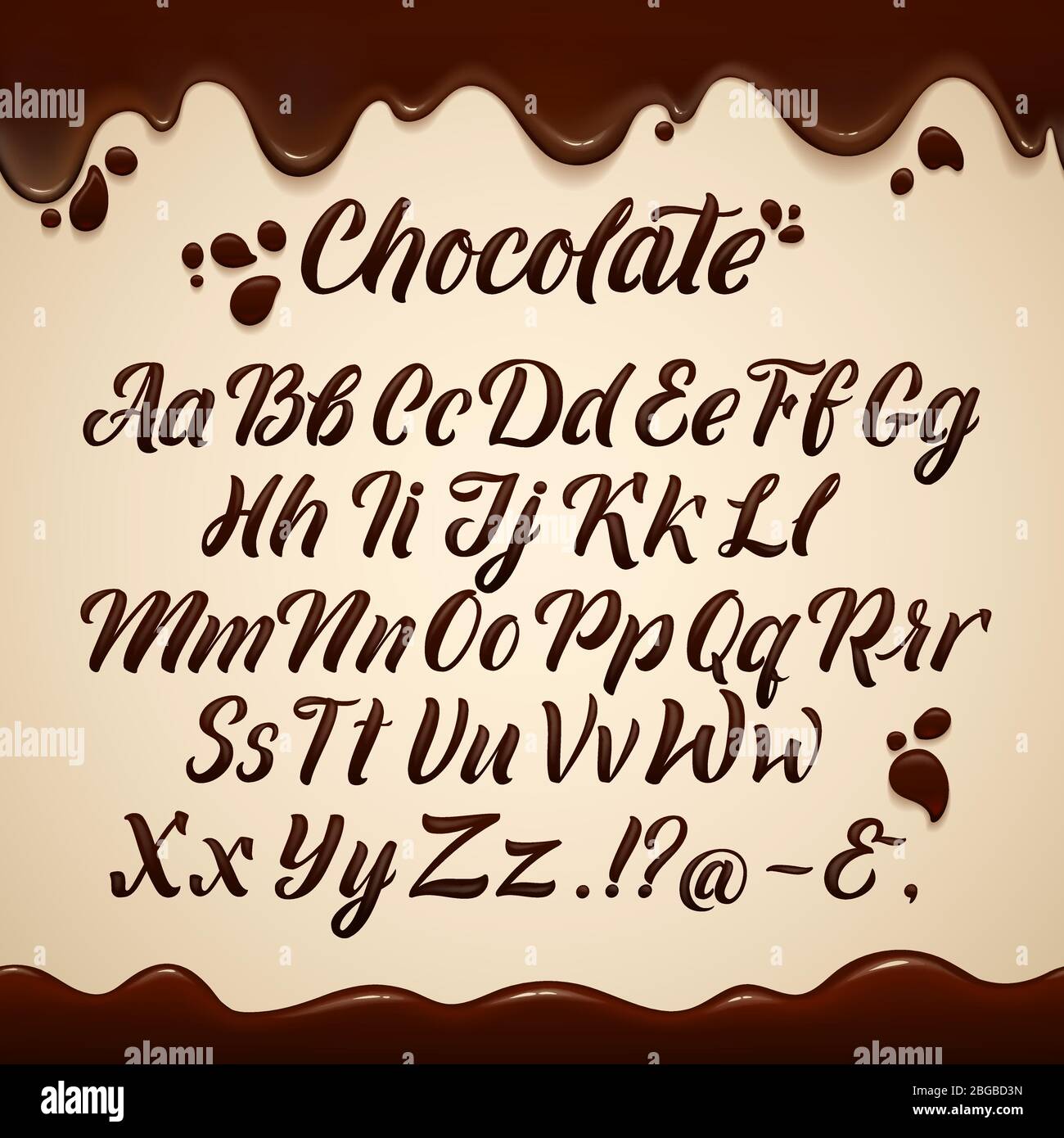 Alphabet latin dans un style liquide. Lettres chocolat marron à la main. Illustrations vectorielles Illustration de Vecteur