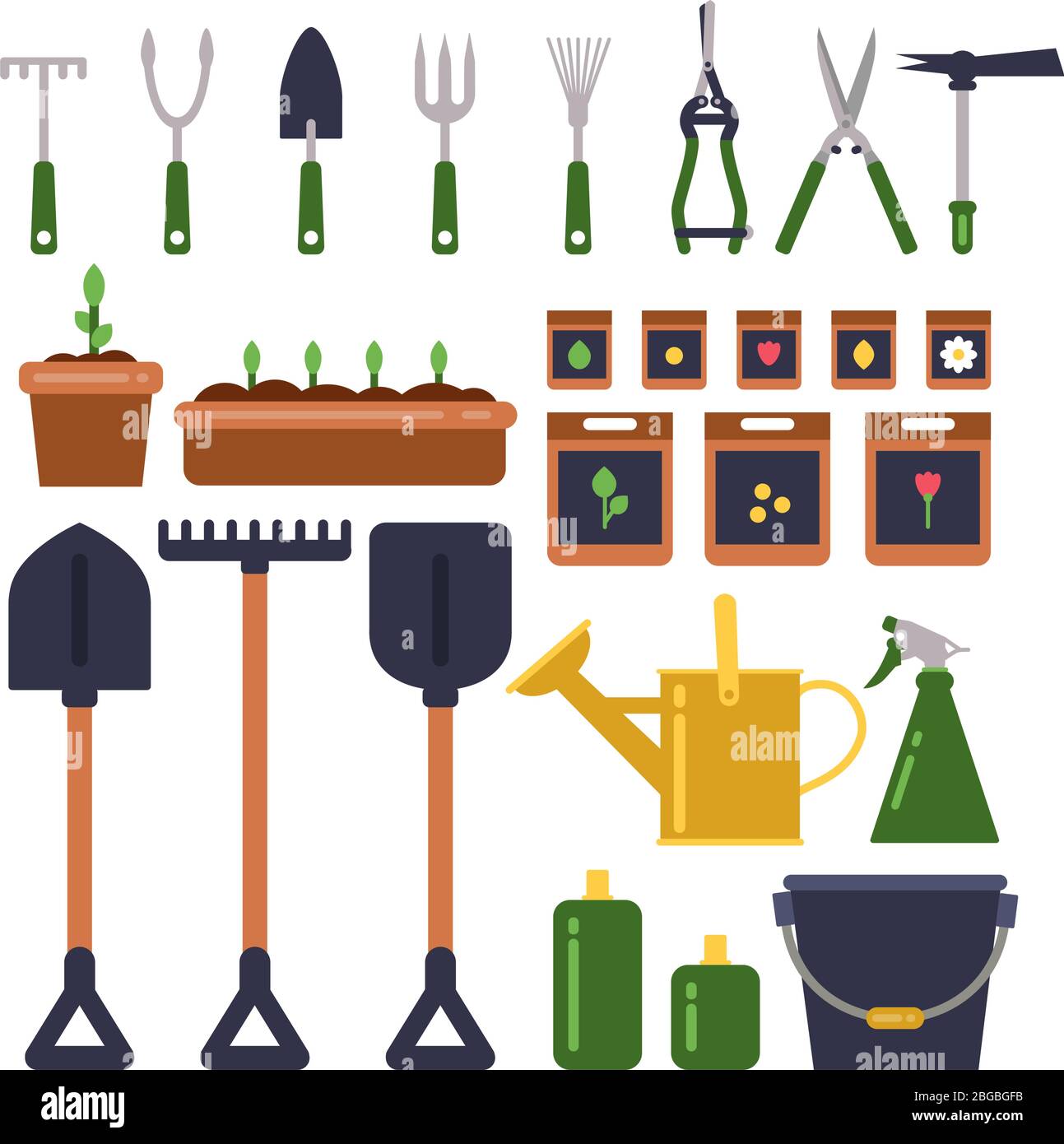 Les outils de jardinage s'isolent sur fond blanc. Illustrations vectorielles Illustration de Vecteur