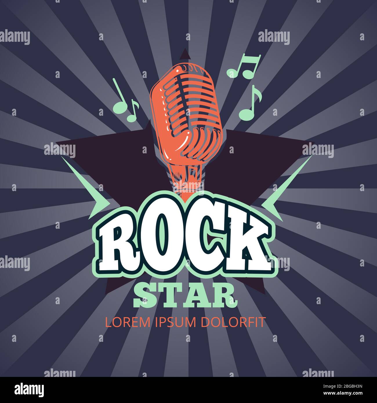 Club de musique rétro karaoké, logo vectoriel de studio de disques audio, badge avec microphone et étoile sur fond ensoleillé Illustration de Vecteur