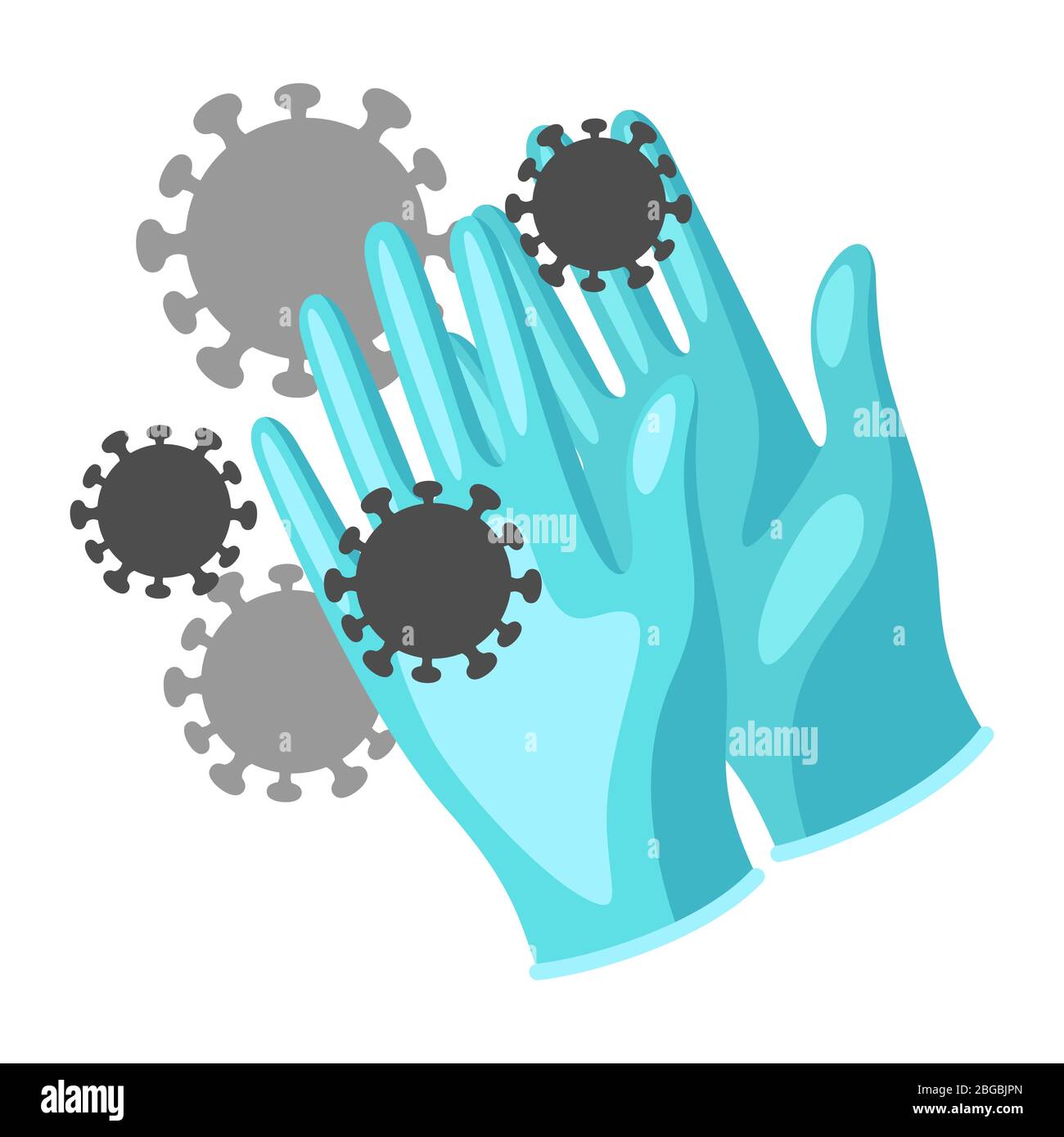 Illustration de gants médicaux de protection avec molécules de coronavirus Covid-19. Illustration de Vecteur