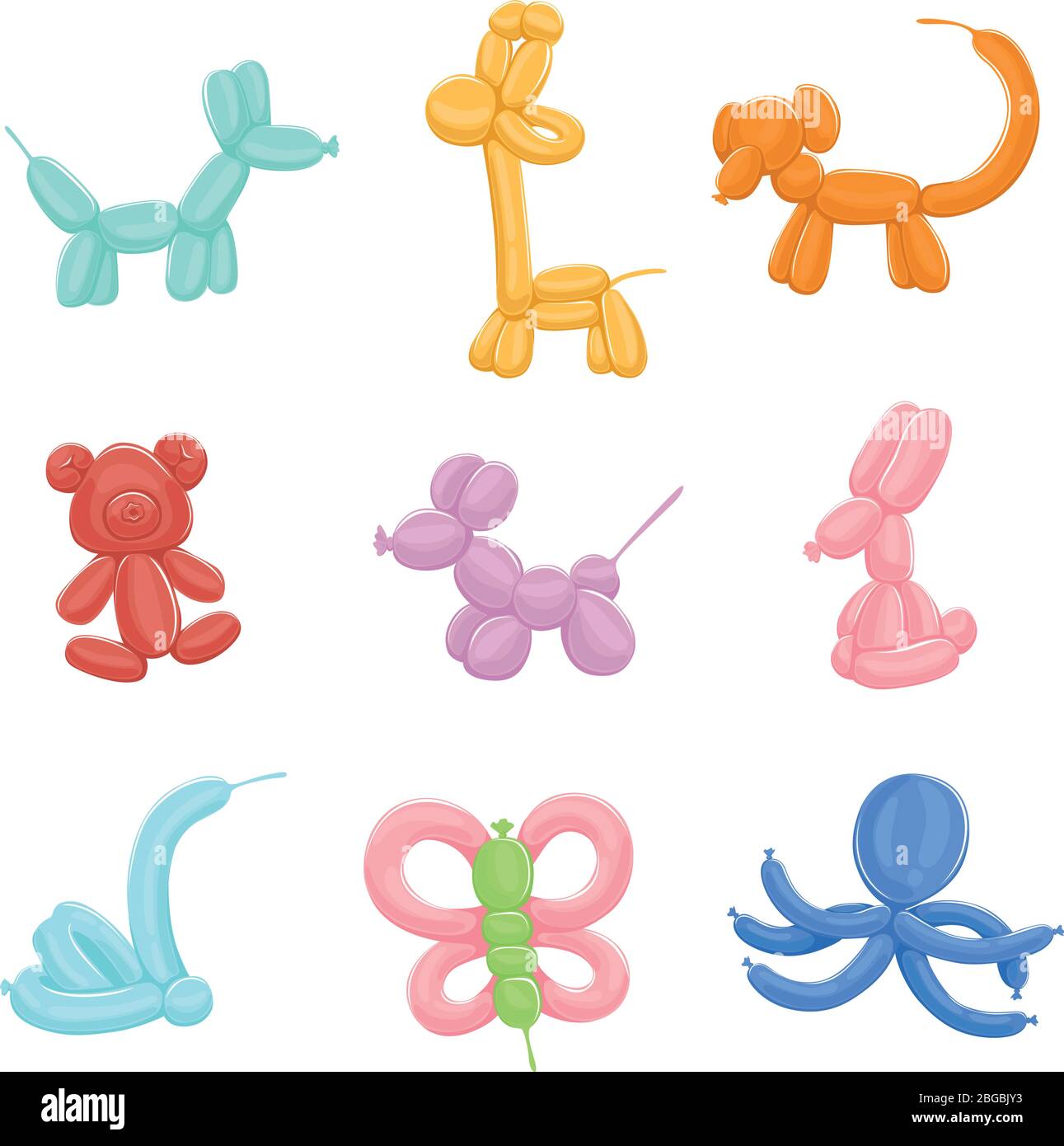Animaux gonflables drôles de ballons colorés. Illustrations vectorielles en style dessin animé Illustration de Vecteur