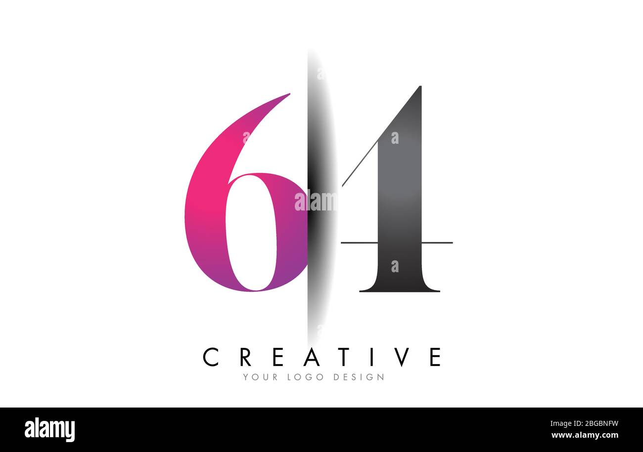 64 6 4 logo de numéro gris et rose avec illustration vectorielle de la fonction de découpe d'ombre créative. Illustration de Vecteur
