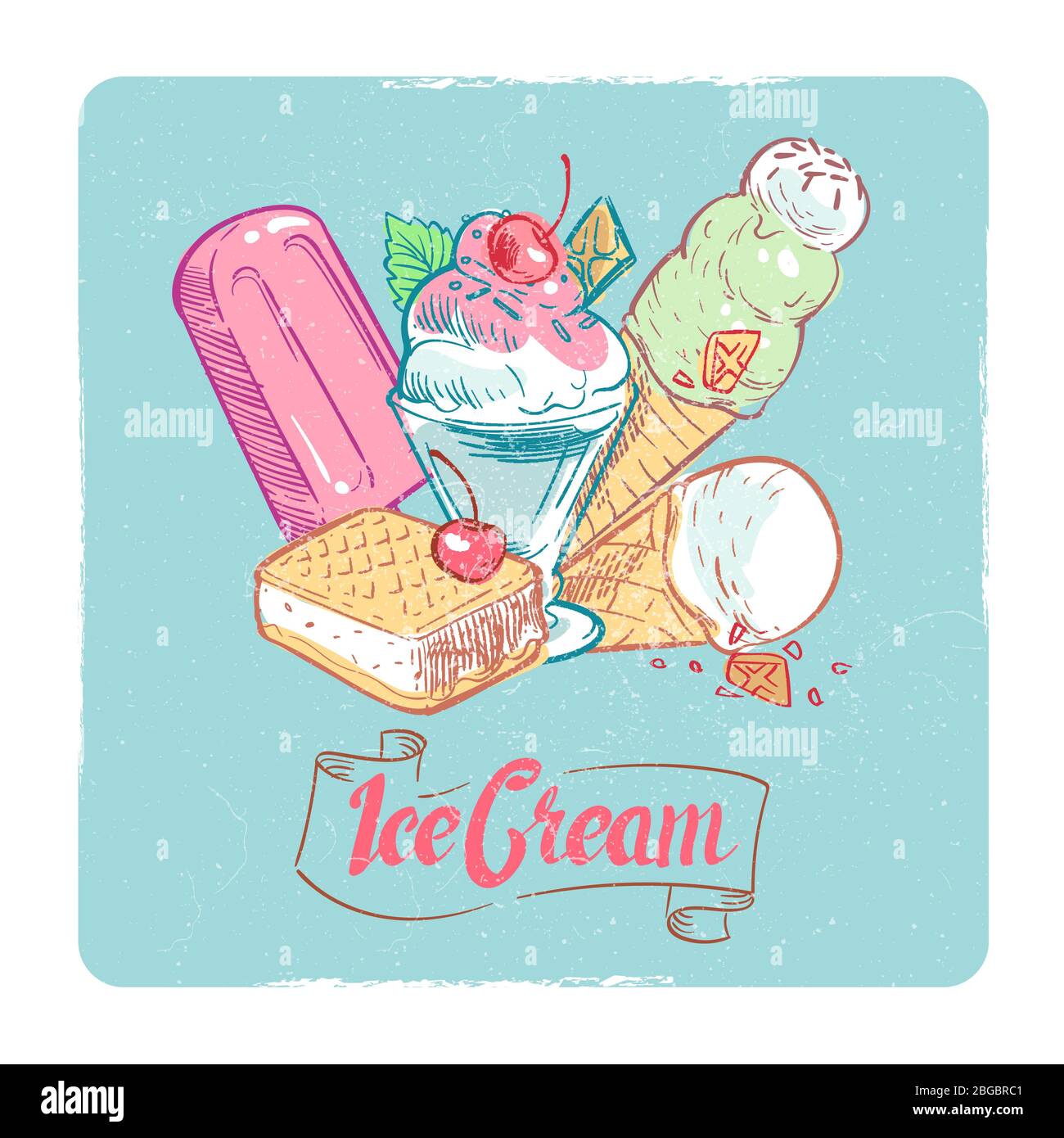 Motif bannière de crème glacée Grunge - carte de dessert vintage. Illustration vectorielle Illustration de Vecteur