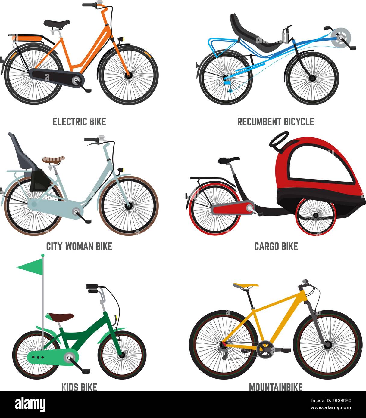 Différents types de vélos pour les hommes femmes et les enfants. Vélos pour  la famille. Les illustrations vectorielles s'isolent sur le blanc Image  Vectorielle Stock - Alamy