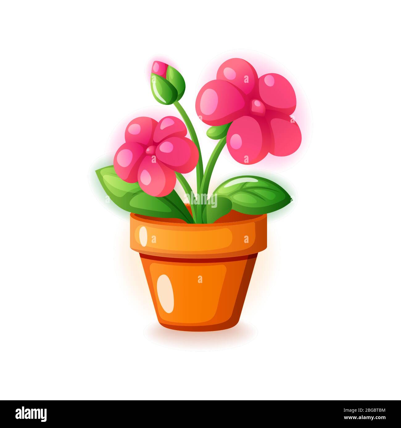 Fleur rose à la maison de printemps dans l'icône de pot, illustration vectorielle. Illustration de Vecteur
