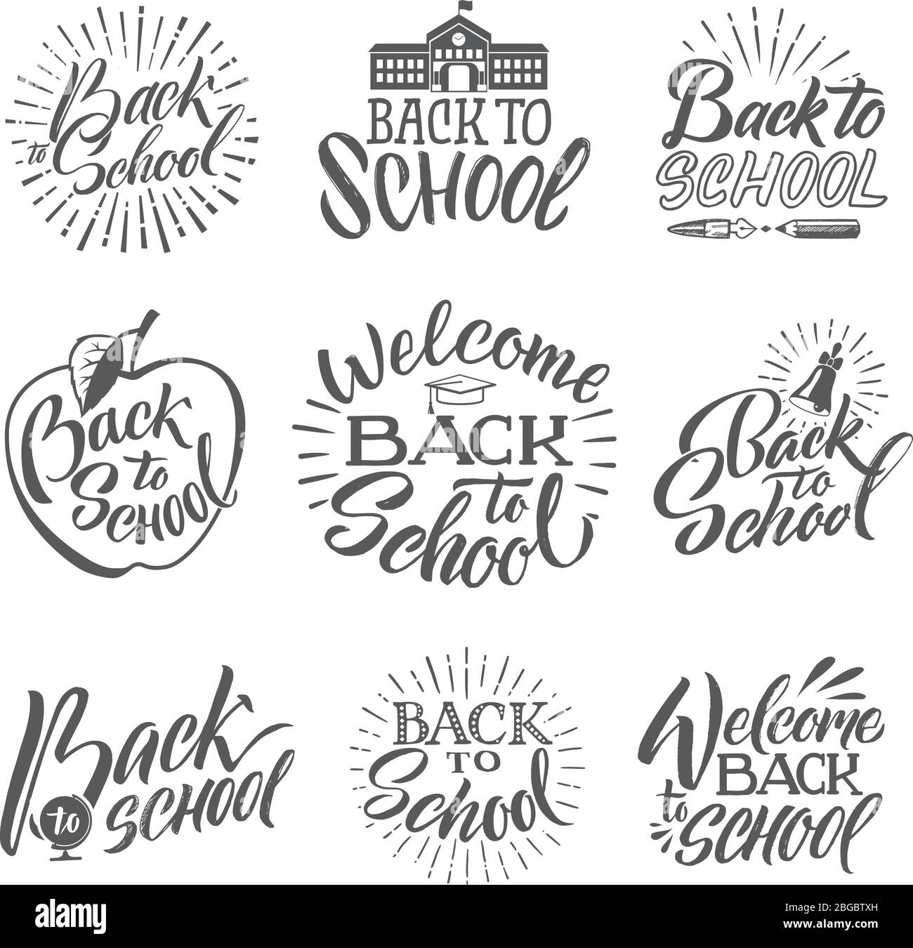 Retour à l'école. Jeu de lettres et de mots écrits à la main Illustration de Vecteur Retour à l'école. Jeu de lettres et de mots écrits à la main Illustration de Vecteur