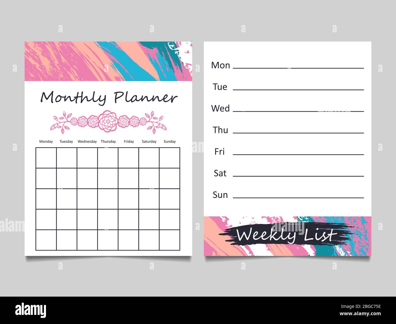 Liste hebdomadaire et modèle de planificateur mensuel. Illustration vectorielle Illustration de Vecteur