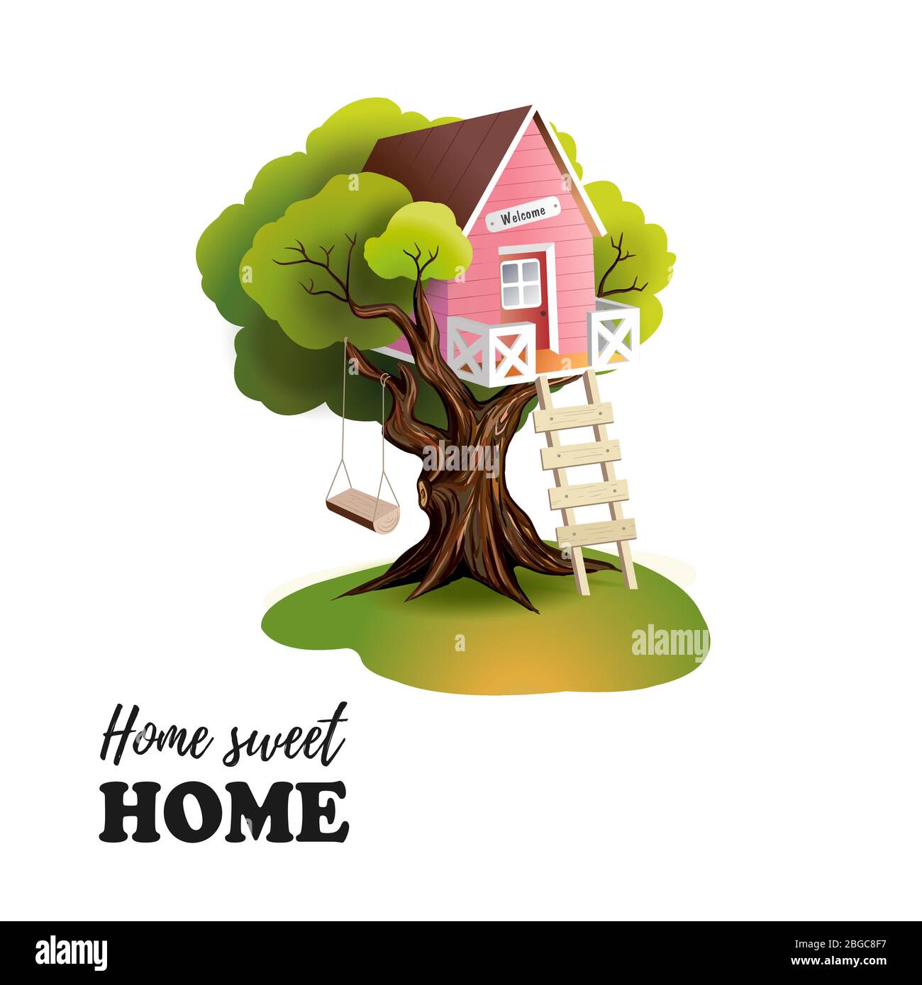 Maison maison maison douce, maison d'arbre rose Illustration de Vecteur
