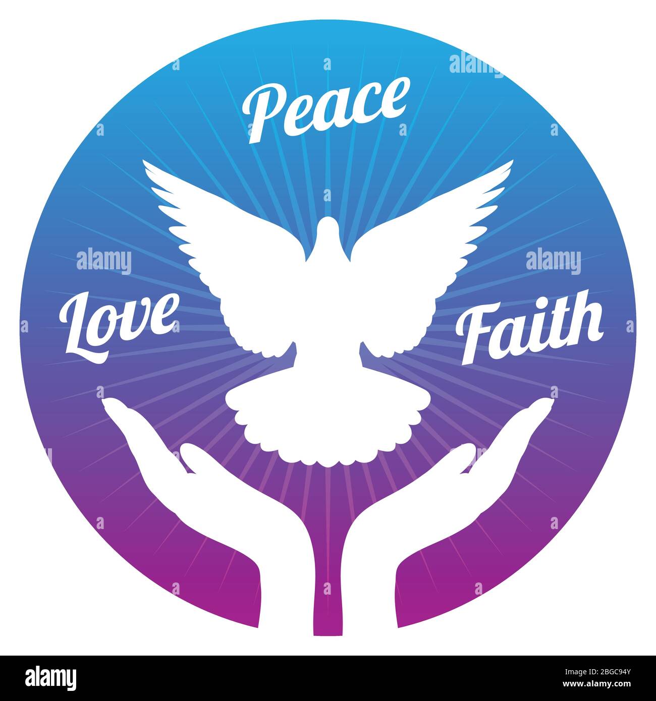 Dove paix voler des mains dans le ciel. Amour, liberté et religion concept vectoriel de foi. Illustration de la paix et de l'amour, de la foi et de l'espoir Illustration de Vecteur