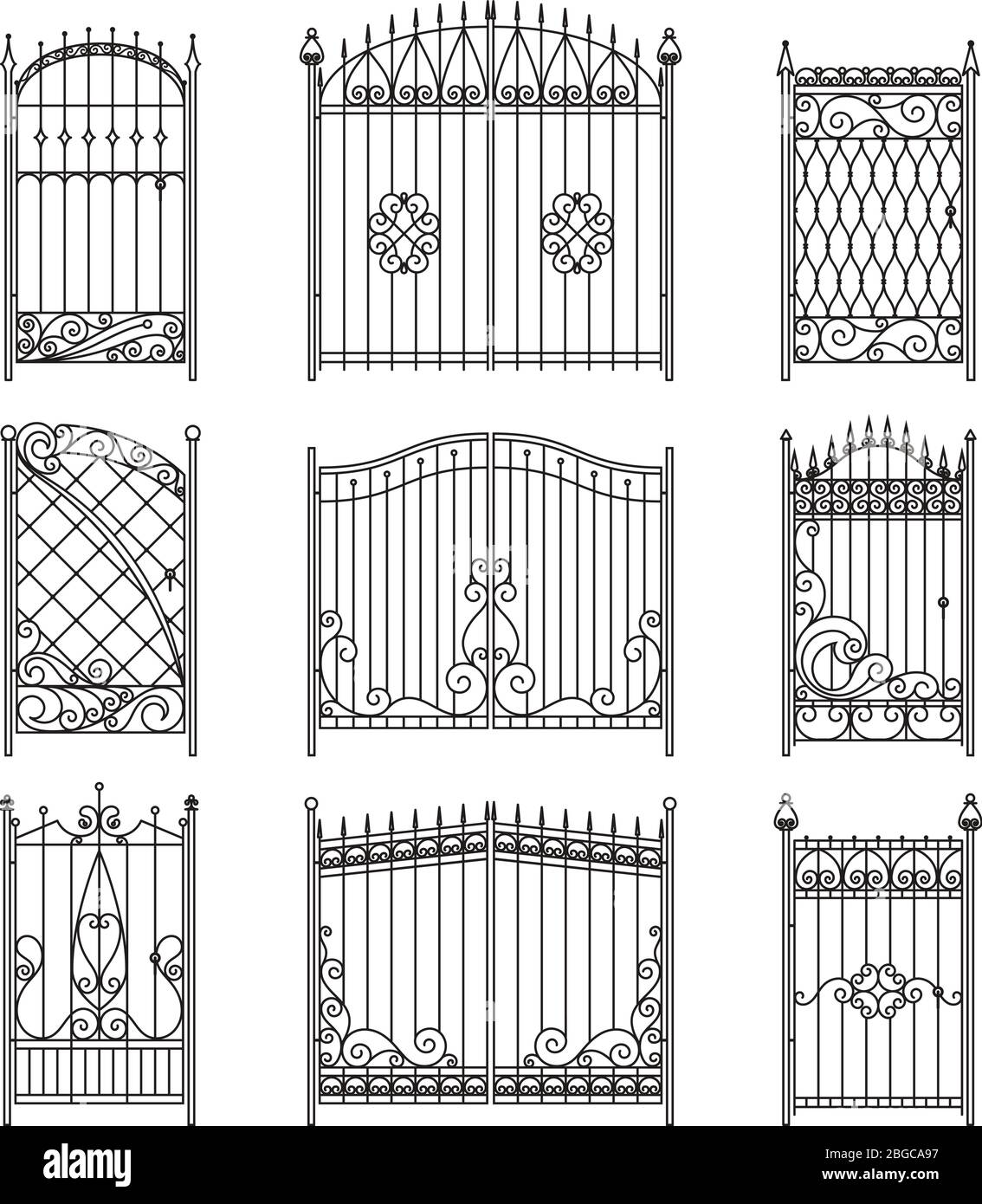 Images vectorielles de portes ou de portes en fer avec tourbillons, bordures et autres éléments décoratifs Illustration de Vecteur