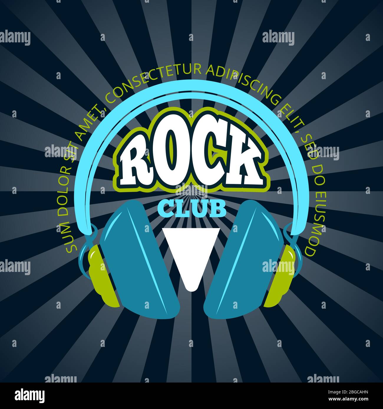 Rock Music Club, logo vectoriel, badge, emblème avec casque Illustration de Vecteur