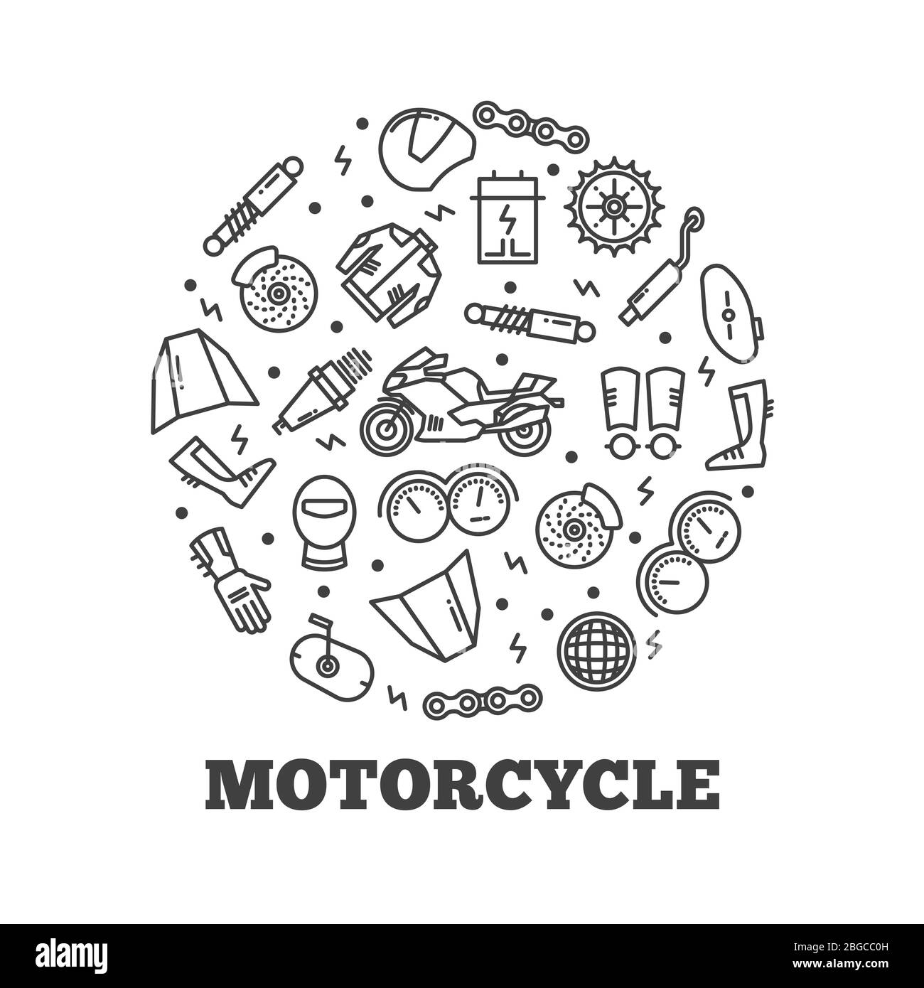 Icônes de ligne moto pièces accessoires moto ronde concept. Illustration  vectorielle Image Vectorielle Stock - Alamy