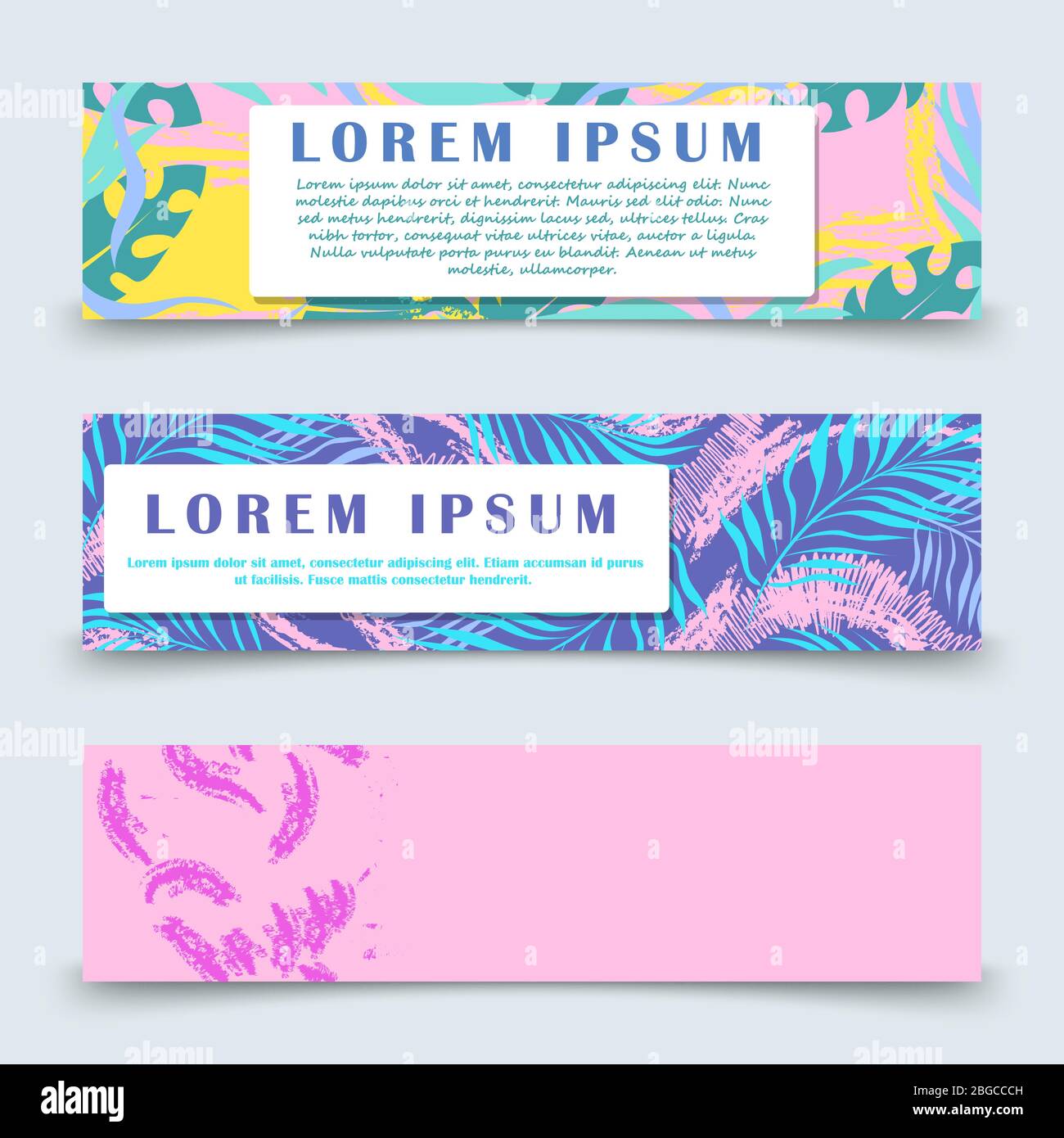 Ensemble de bannières et de modèles d'affiche fleuries et colorés à hawaï. Illustration vectorielle Illustration de Vecteur