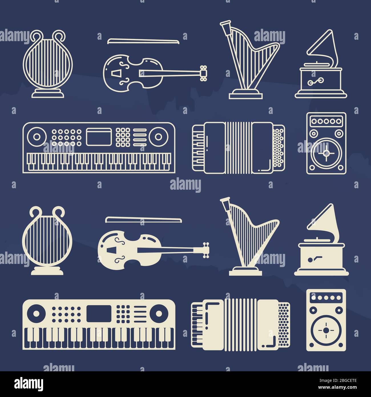 Lignes et silhouette instruments de musique classiques icônes de l'ensemble. Illustration vectorielle Illustration de Vecteur
