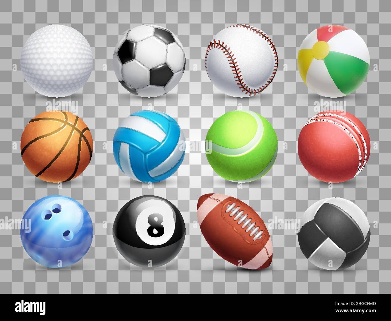 Des balles de sport réalistes vectorielles de gros ensembles isolés sur fond transparent. Illustration du football et du baseball, du football et du tennis Illustration de Vecteur