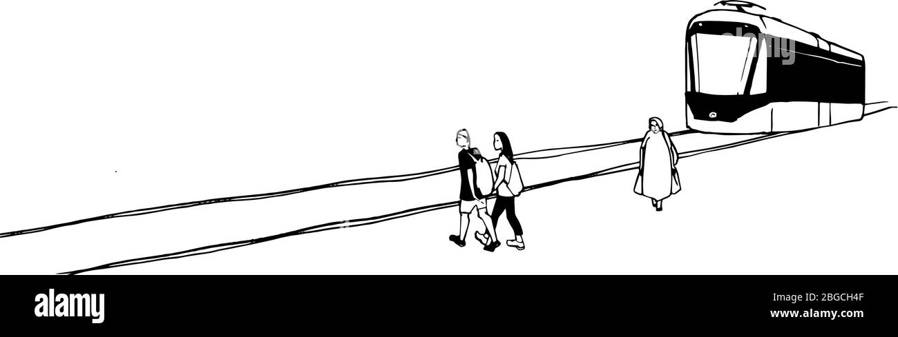 Illustration vectorielle noir et blanc dessinée à la main du paysage urbain. Illustration de Vecteur