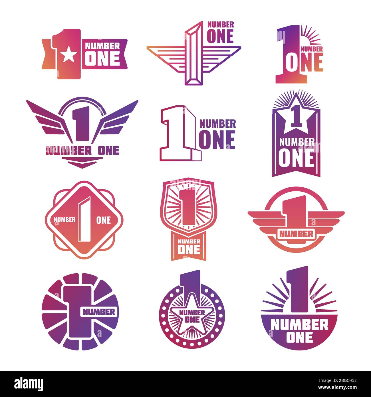 Vecteur lumineux numéro un rétro des logos d'identité d'entreprise et des étiquettes isolés sur fond blanc. Illustration vectorielle Illustration de Vecteur