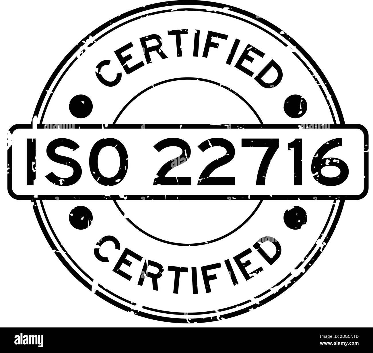 Grunge ISO 22716 certifié mot rond caoutchouc cachet sur fond blanc Illustration de Vecteur
