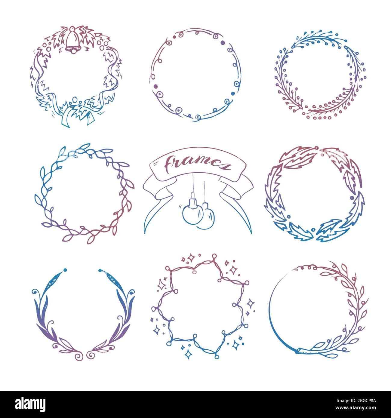 Ensemble coloré à motif couronne ronde de noël. Illustration vectorielle Illustration de Vecteur