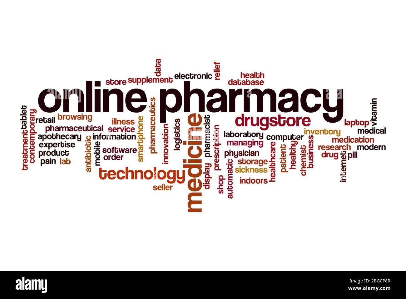 Concept de nuage de mots en ligne de pharmacie sur fond blanc Banque D'Images