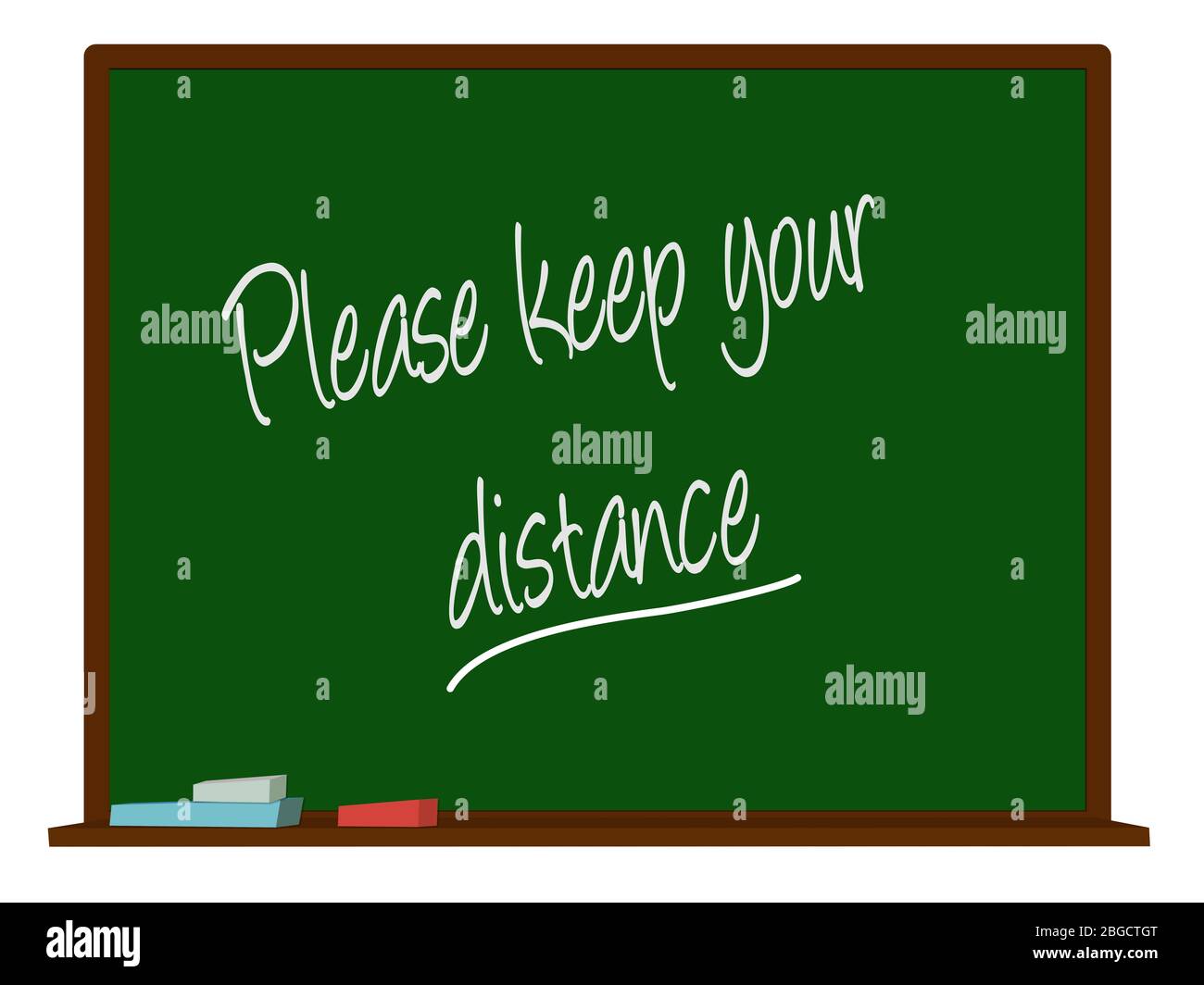 Tableau noir de l'école avec le texte Veuillez garder votre distance dans une illustration Banque D'Images
