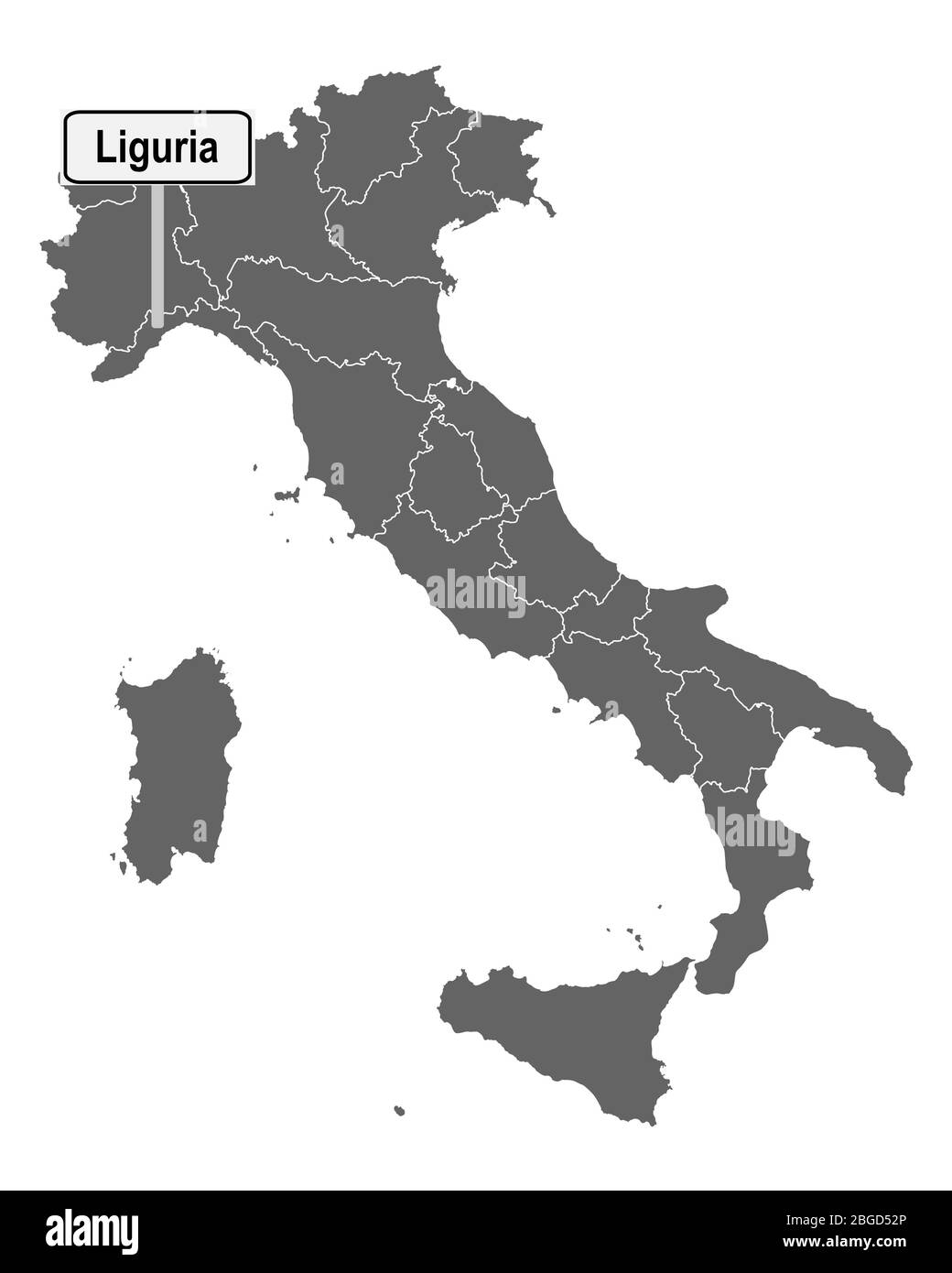 Carte de l'Italie avec le panneau de route de la Ligurie Banque D'Images