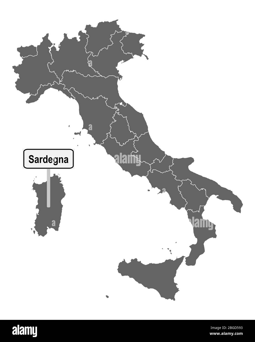 Carte de l'Italie avec le panneau de route de la Sardaigne Banque D'Images
