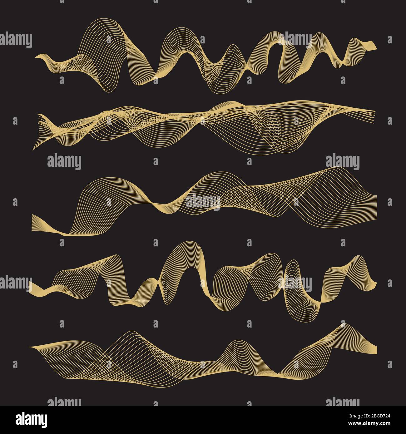 Vecteur d'ondes abstraites défini sur fond noir. Illustration de la courbe, courbe numérique fluide créative Illustration de Vecteur