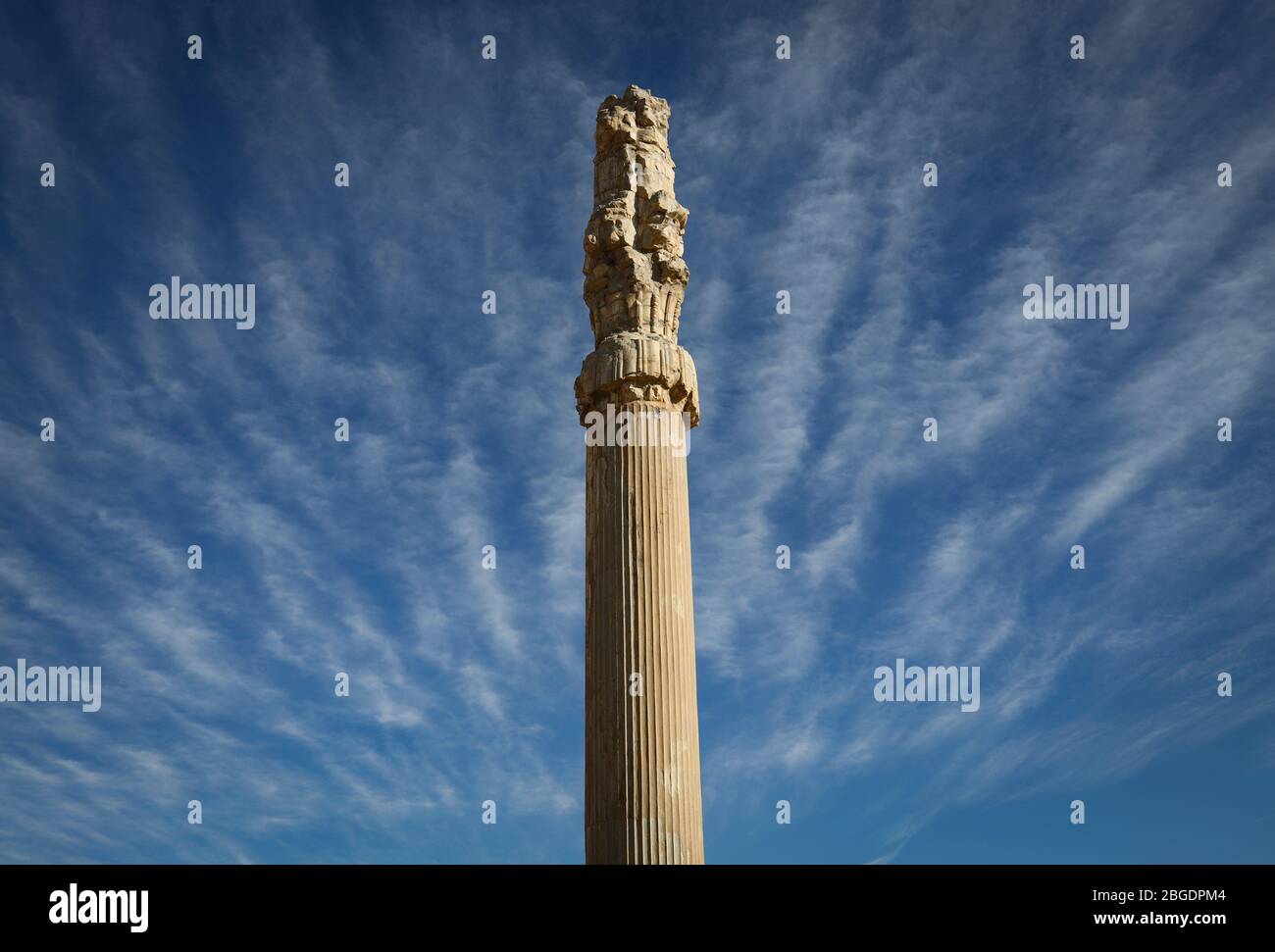 Vue partielle de la colonne de pierre, Persepolis, Marvdasht, Fars Province, Iran, Perse, Moyen-Orient. Banque D'Images